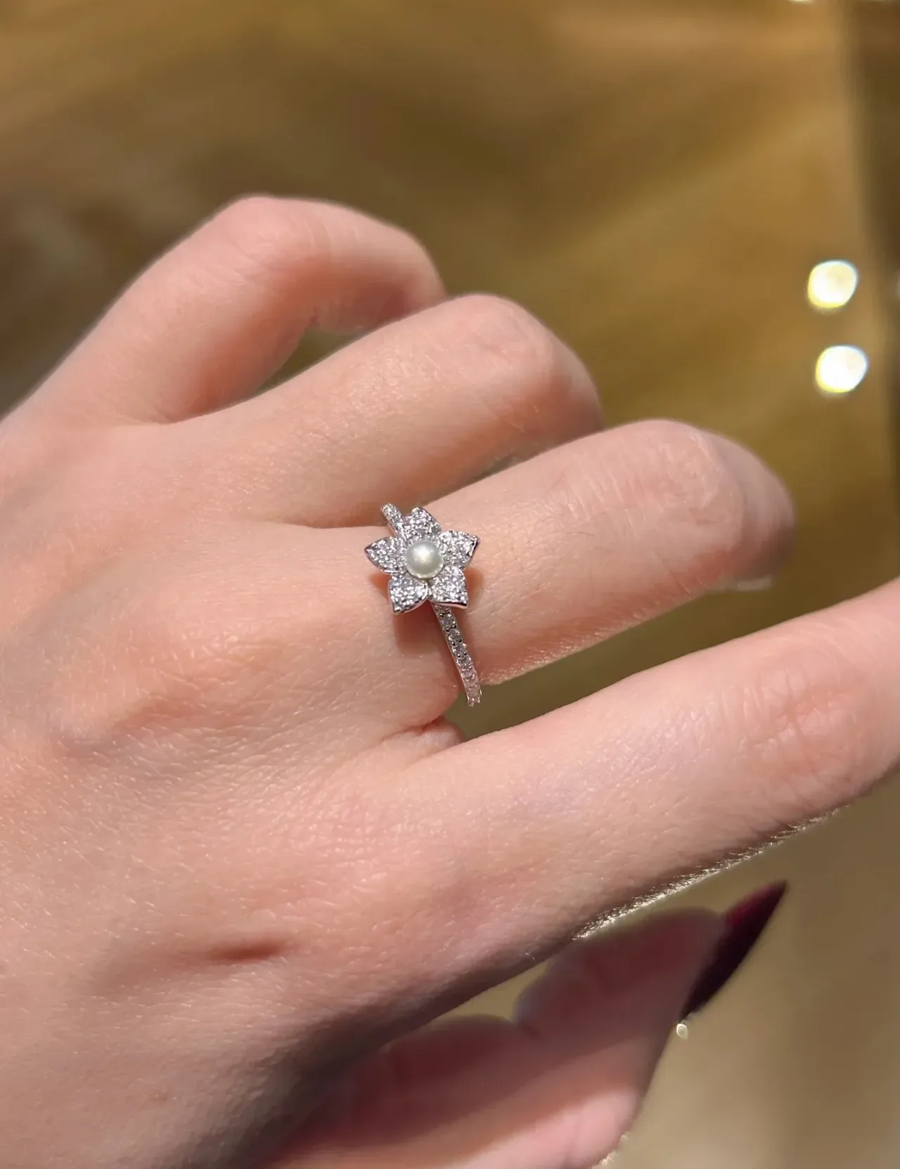 Floral Pearl and Pave Crystal Ring 3