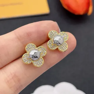 Brincos Stud com forma de flor set Pavé de dois tons