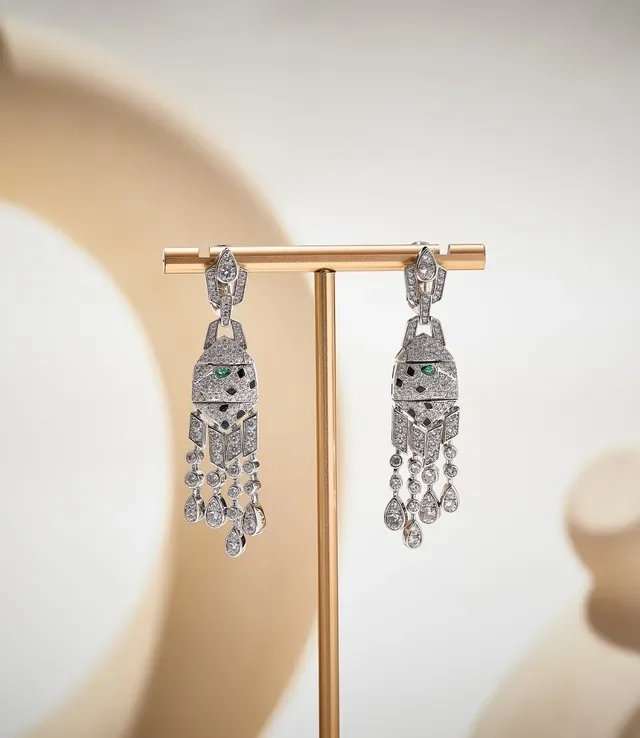 Geometric Pavé Emerald and Onyx Fringe Drop Earrings 2