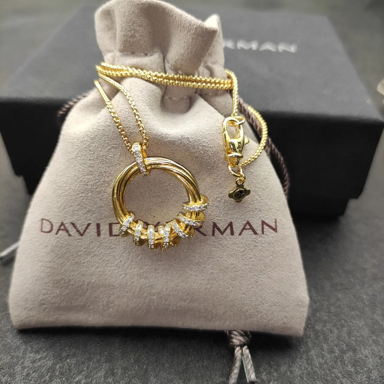 Gold and Silver Double Ring Twisted Wire Pendant Necklaces 2