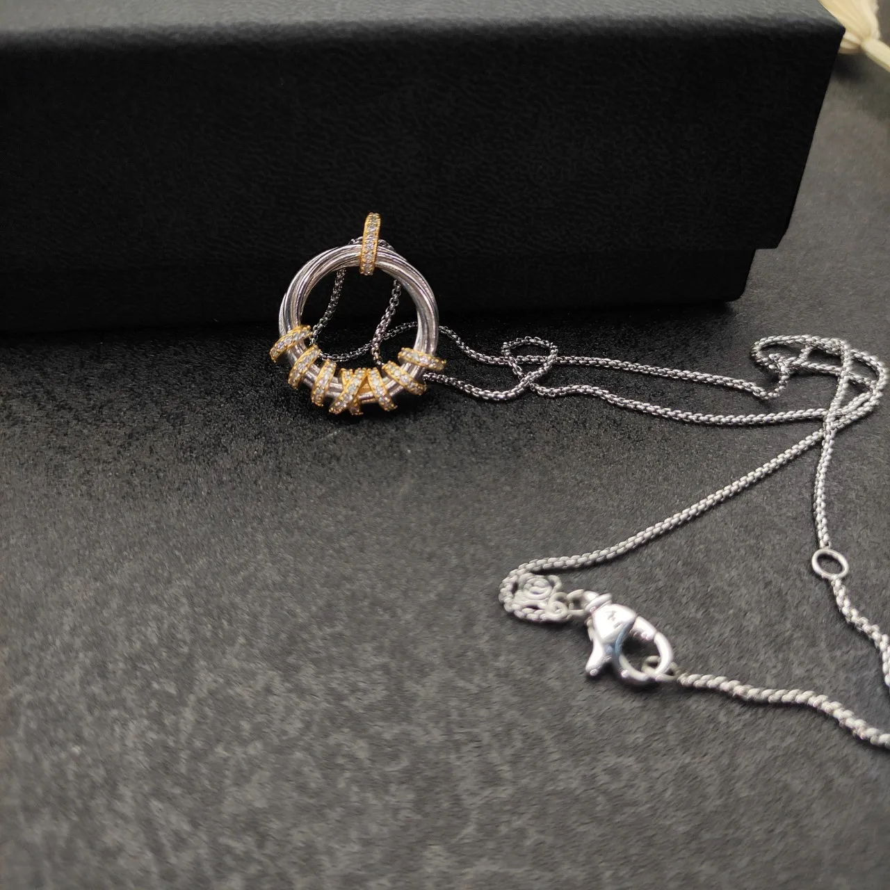 Gold and Silver Double Ring Twisted Wire Pendant Necklaces 3