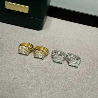 Gold and Silver Tone Rectangular-Cut Stone Hinged Hoop Rings