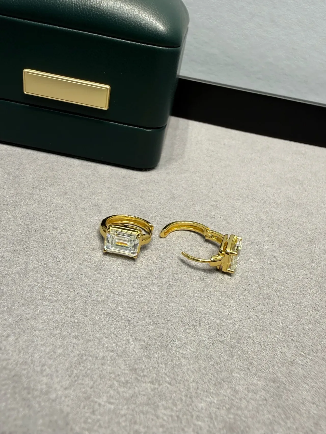 Gold and Silver Tone Rectangular-Cut Stone Hinged Hoop Rings 6