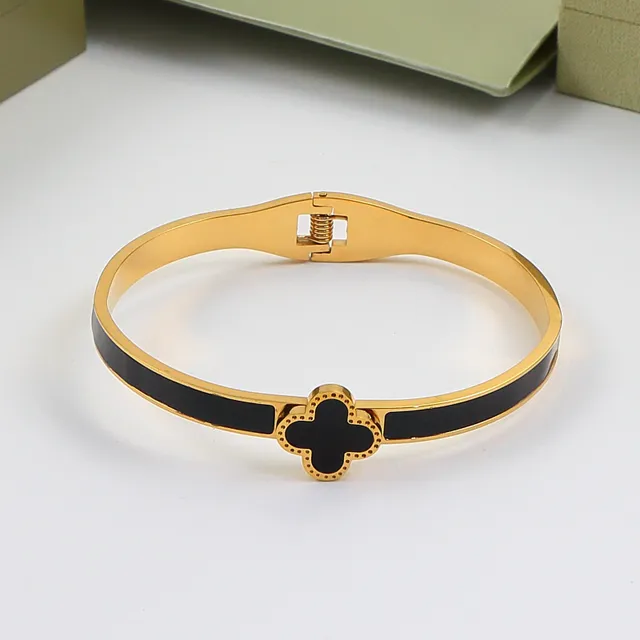 Gold Black Hinged Bangle Enamel Band Bracelet 6