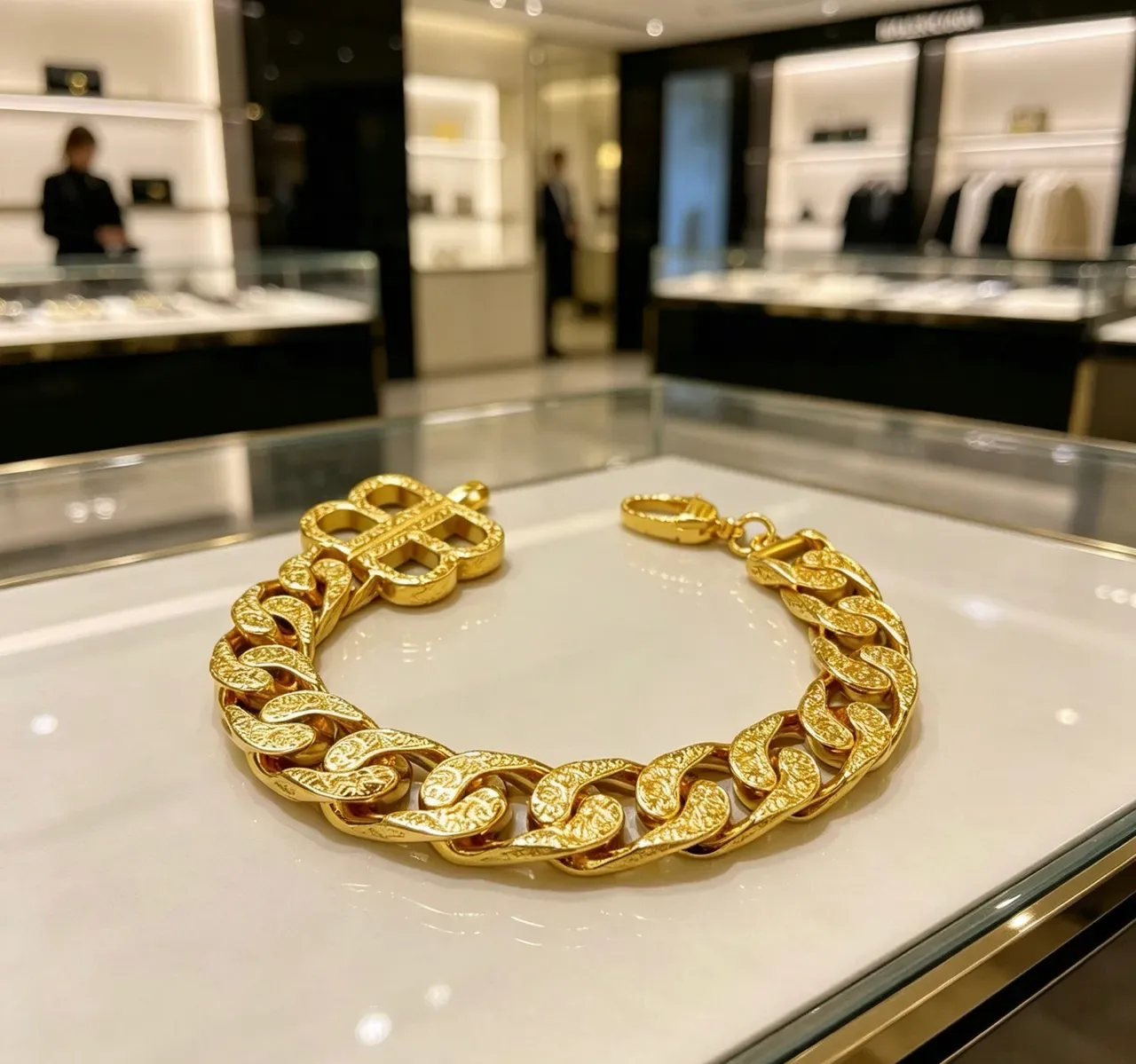Gold Chunky Curb-Link Chain Textured Surface Finish Bracelet 2