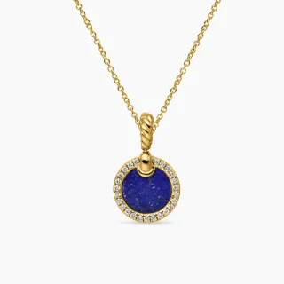 Collar de oro con disco de lapislázuli y diamante con halo
