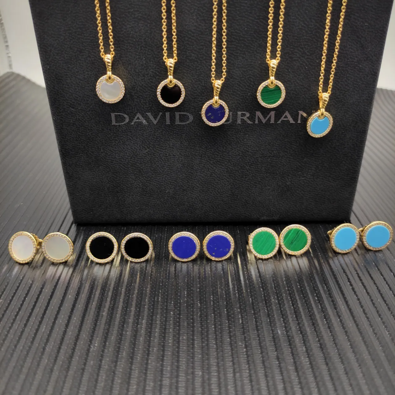 Gold Lapis Lazuli and Diamond Halo Disc Pendant Necklace 2