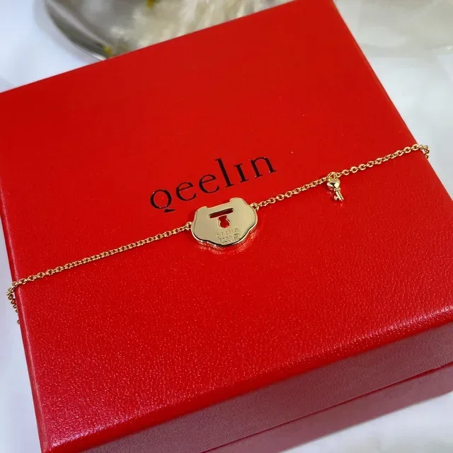 Gold Red Chain Enamel Cloud-Shaped Pendant Bracelet 5