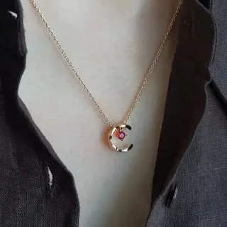 Gold Red Crescent Moon Pendant Solitaire Gemstone Necklace