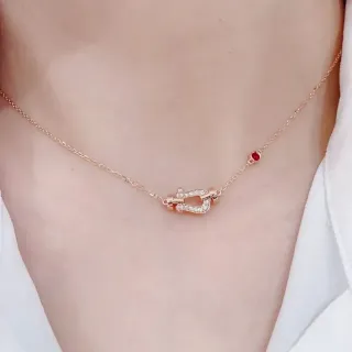 Colar Corrente de Ouro Rosa Vermelha Fecho Pavé-Set Pingente