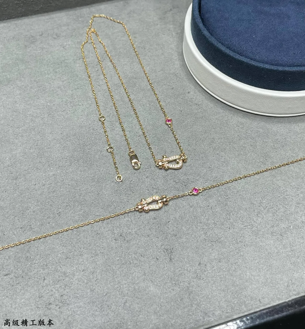 Gold Red Rose Chain Pavé-Set Clasp Pendant Necklace 5