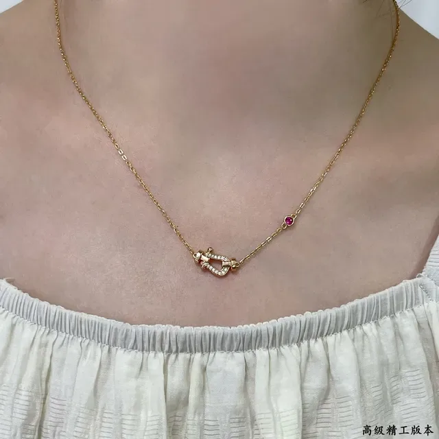 Gold Red Rose Chain Pavé-Set Clasp Pendant Necklace 9