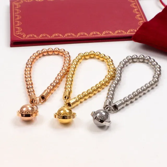 Gold Silver Beaded Chain Spherical Charm Bracelet 5