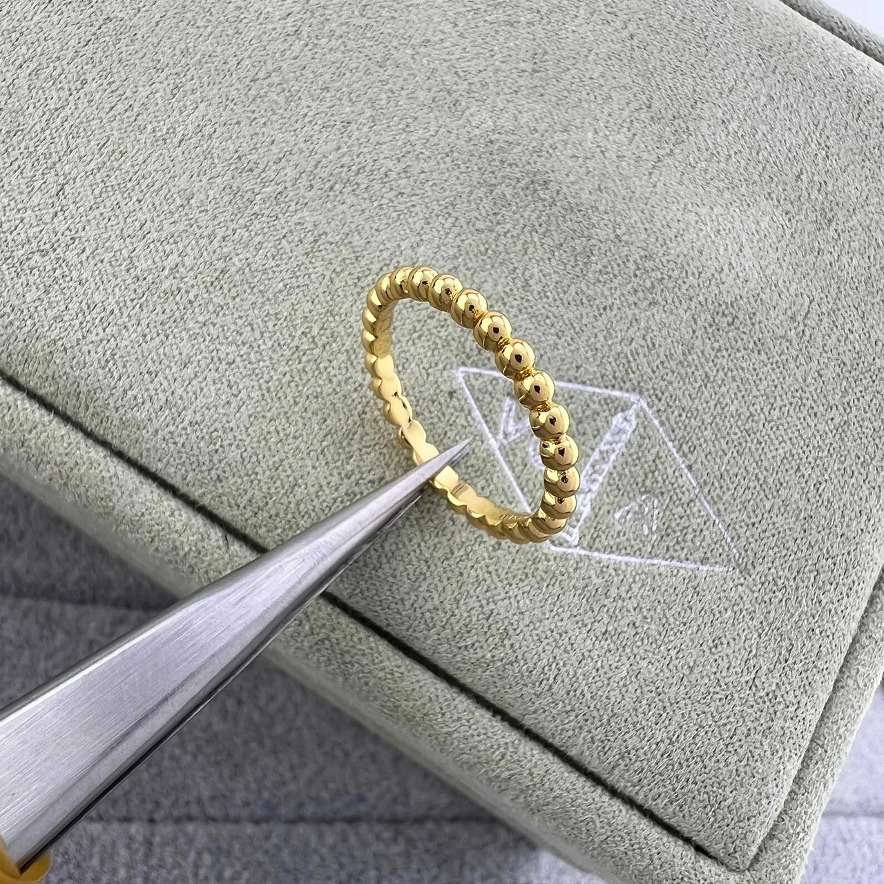 Gold Silver Beaded Edge Stackable Ring 2