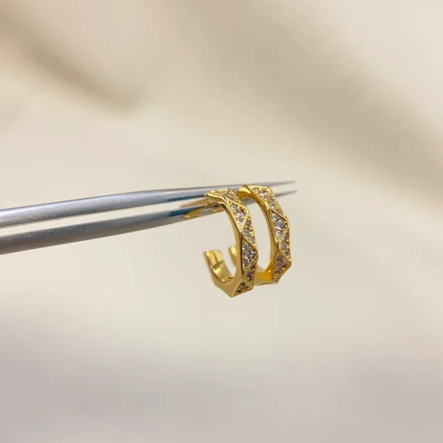 Gold Silver Geometric V-Band Pavé-Set Earrings 4