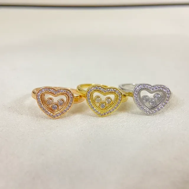 Gold Silver Heart-Shaped Open-Frame Pavé-Set Border Ring 2