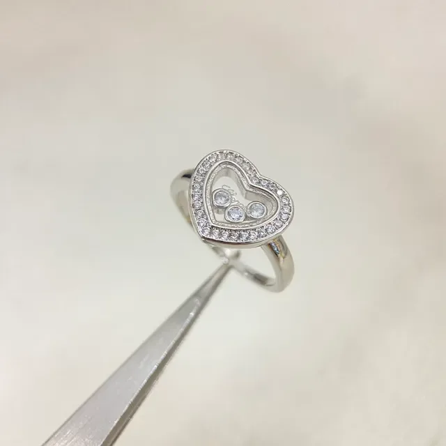 Gold Silver Heart-Shaped Open-Frame Pavé-Set Border Ring 5