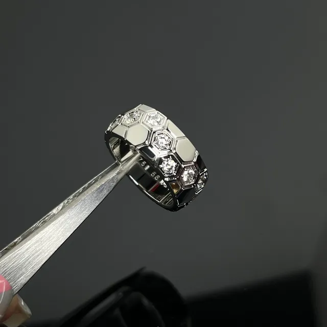 Gold Silver Hexagonal Pavé Setting Wide Band Ring 4
