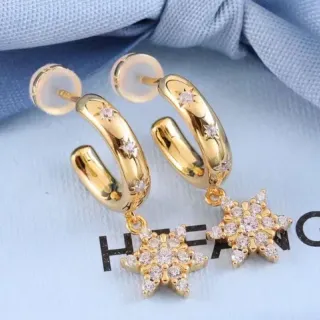 Argolas Huggie de Ouro e Prata com Charm de Cristal Floco de Neve Pavimentado