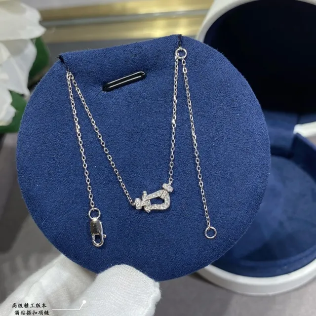 Gold Silver Lyre-Shaped Pendant Pavé-Set Stones Necklace 4
