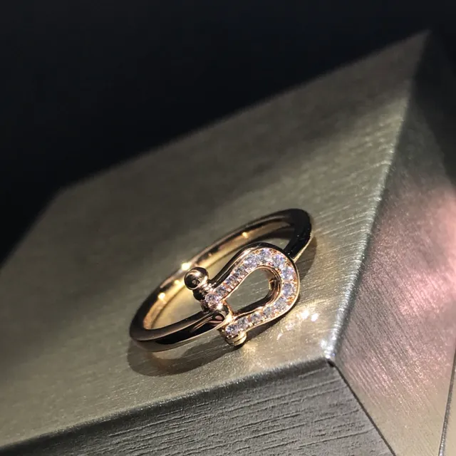 Gold Silver Rose Gold Horseshoe Pavé Stone Rings 2