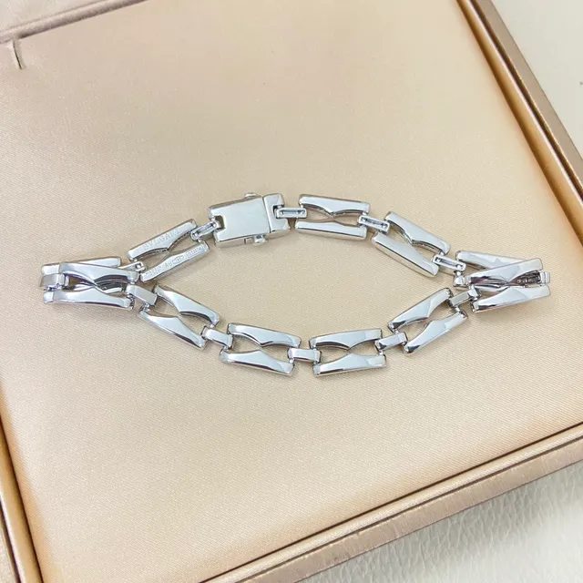 Gold Silver Rose Gold Interlocking Rectangular Link Bracelets 6