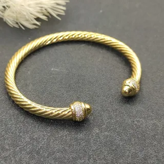 سوار كابل حبل ملتوي ذهبي فضي مع نهايات Pavé-Set