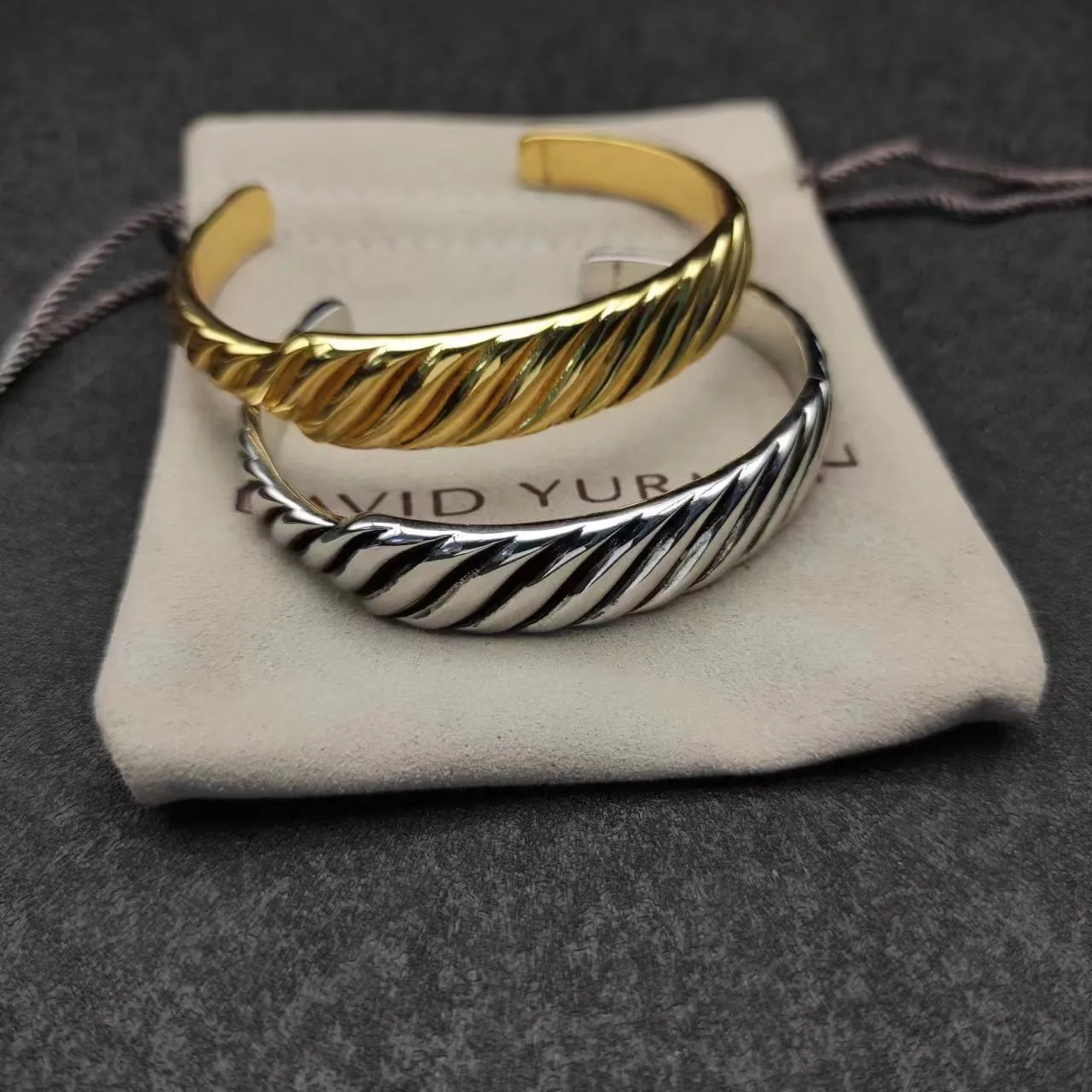 Gold Silver Twisted Rope Texture Open Cuff Bracelet 2
