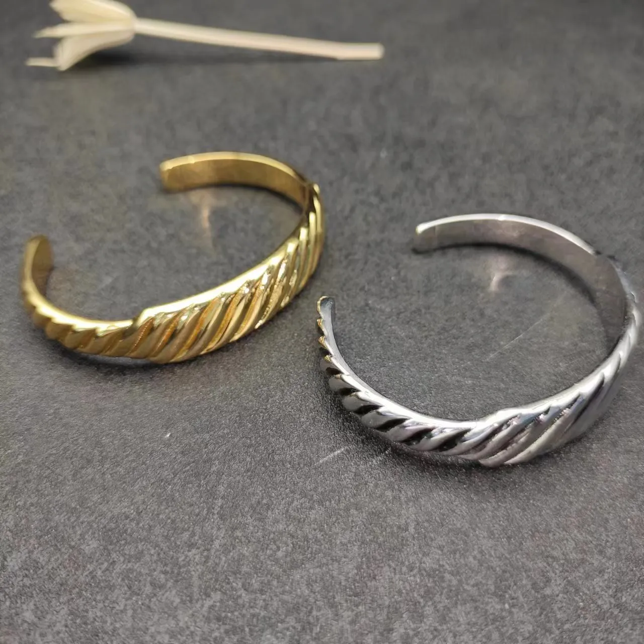 Gold Silver Twisted Rope Texture Open Cuff Bracelet 9