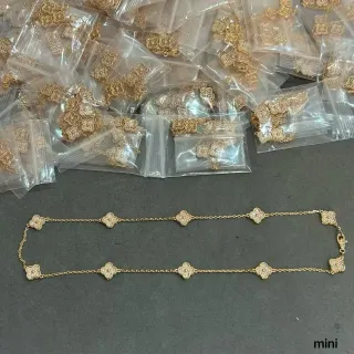 Gold-Tone Clover Pave Stone Chain Necklace
