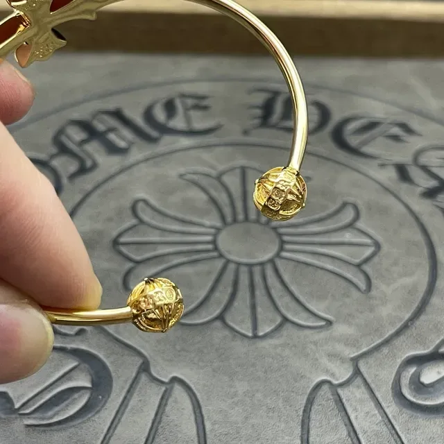 Gold-Tone Cross Motif Pave-Set Open Bangle Bracelet 4