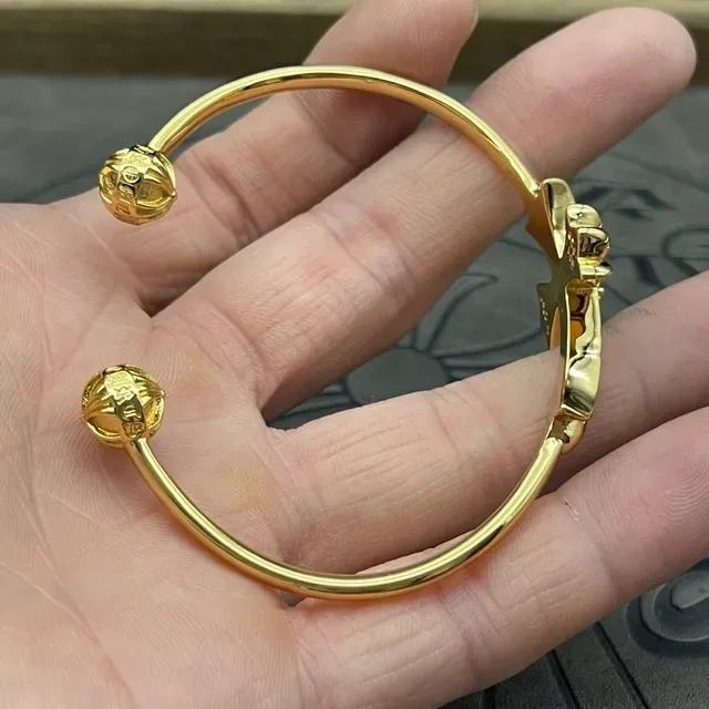 Gold-Tone Cross Motif Pave-Set Open Bangle Bracelet 6