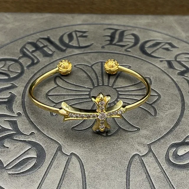 Gold-Tone Cross Motif Pave-Set Open Bangle Bracelet 9