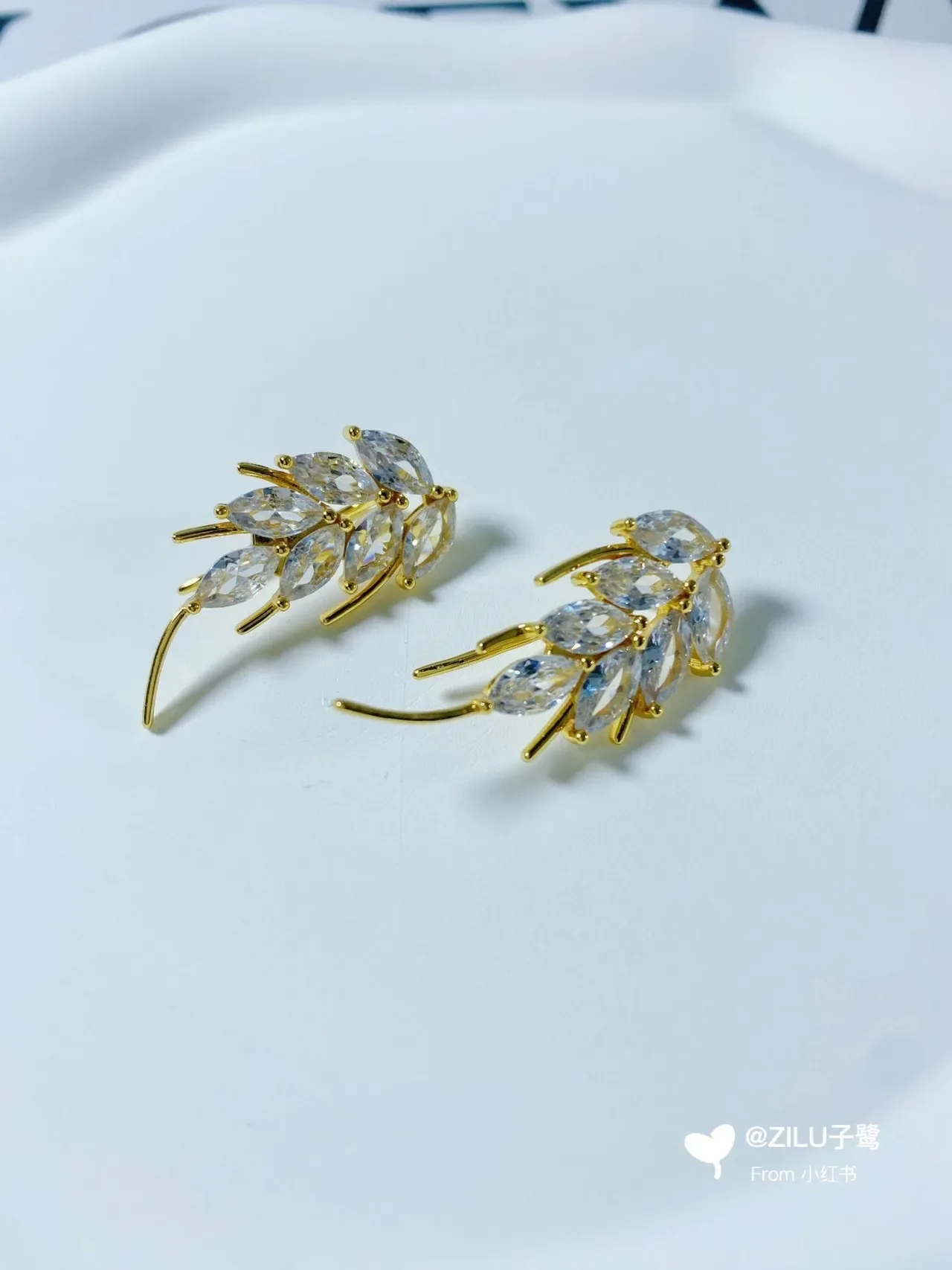 Gold-Tone Crystal Leaf Dangling Earrings 4