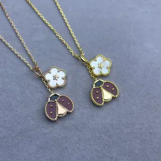 Gold-Tone Enamel Floral and Ladybug Pendant Necklaces