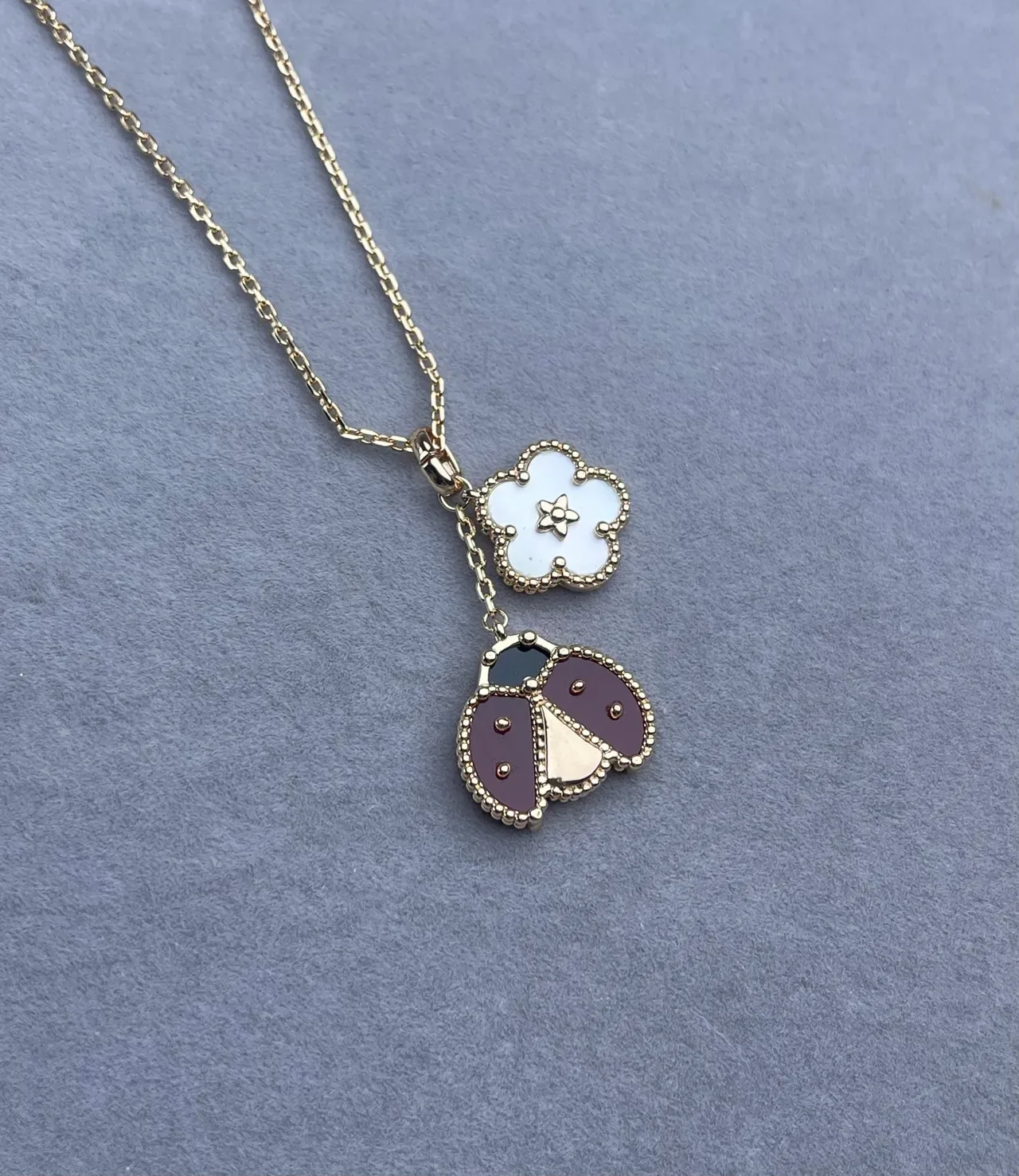 Gold-Tone Enamel Floral and Ladybug Pendant Necklaces 4