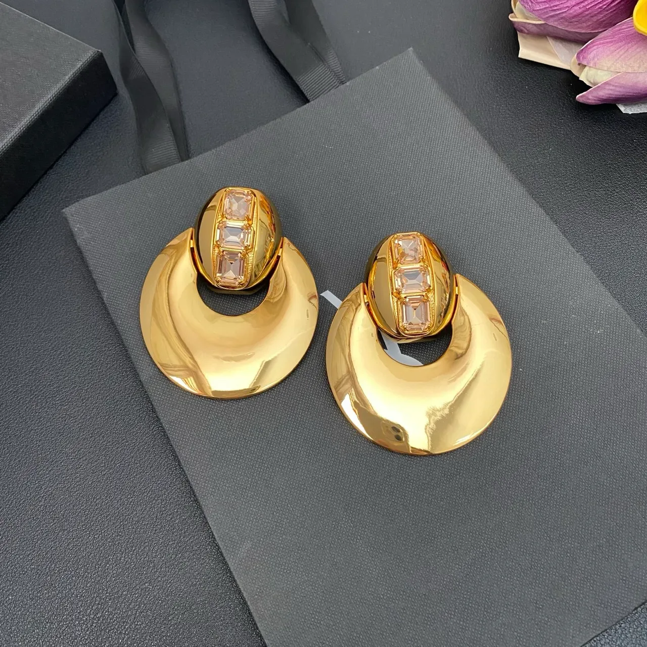 Gold-Tone Geometric Faceted Stone Sculptural Hoop Earrings 5