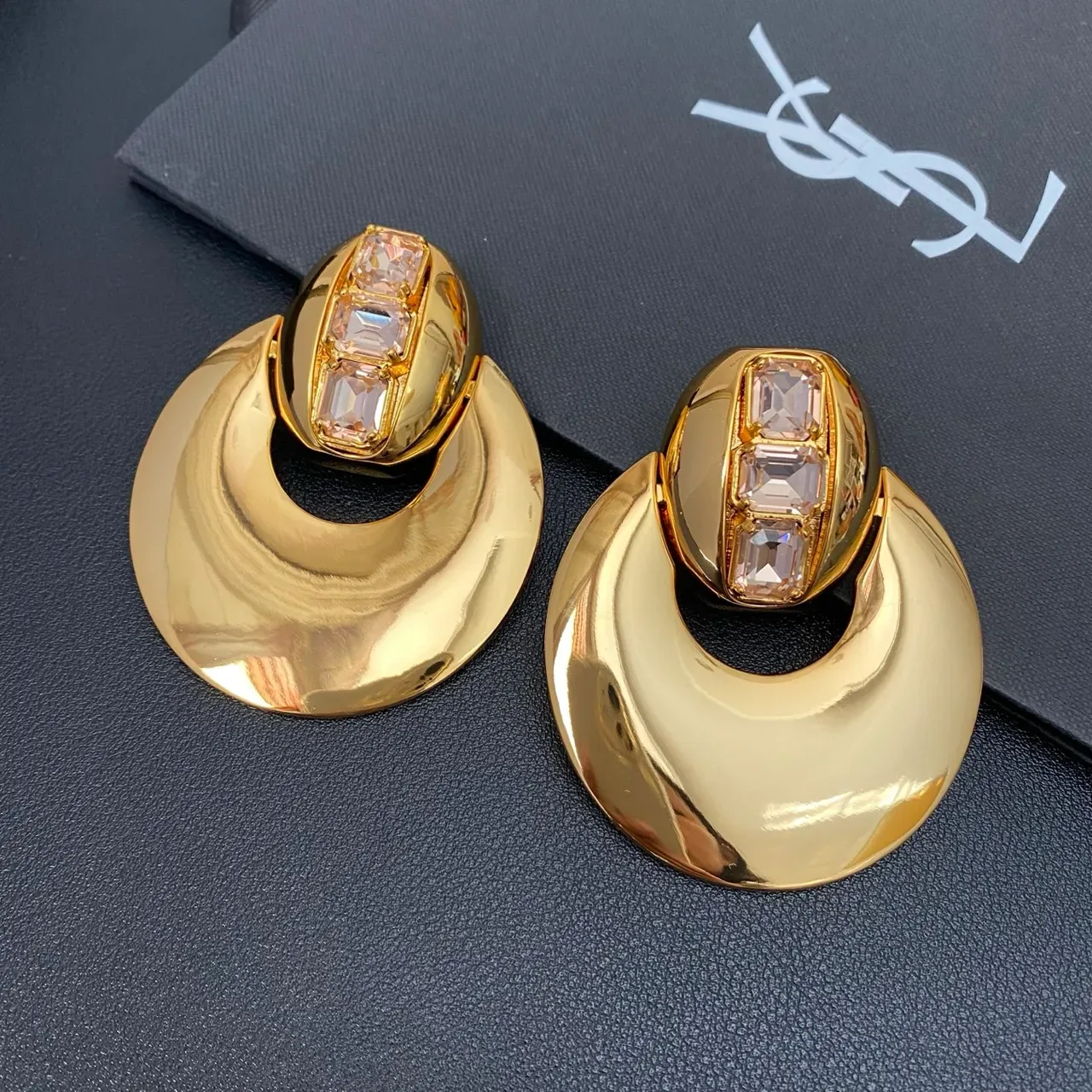 Gold-Tone Geometric Faceted Stone Sculptural Hoop Earrings 6