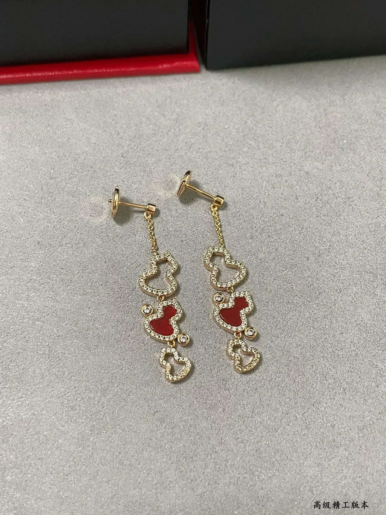 Gold-Tone Pavé and Enamel Heart Charm Drop Earrings 7