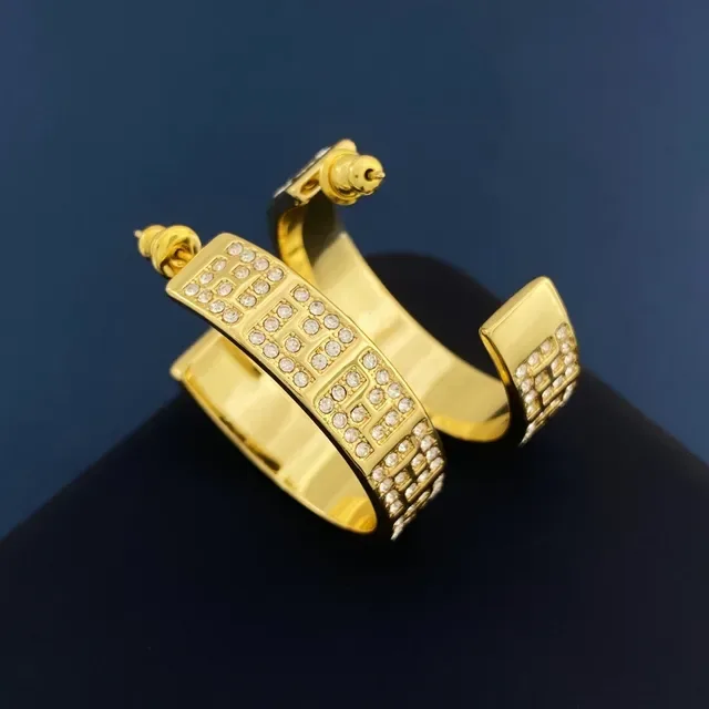 Boucles d'oreilles à anneau en or doré avec pavé de cristal géométrique lattice 6
