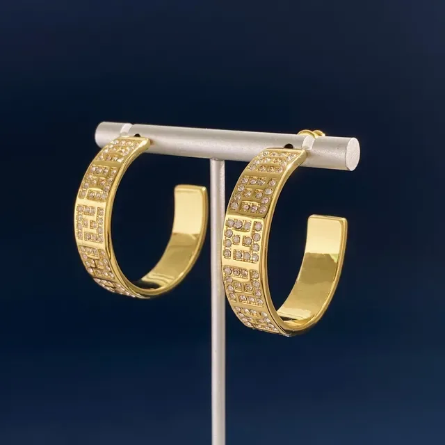 Boucles d'oreilles à anneau en or doré avec pavé de cristal géométrique lattice 7