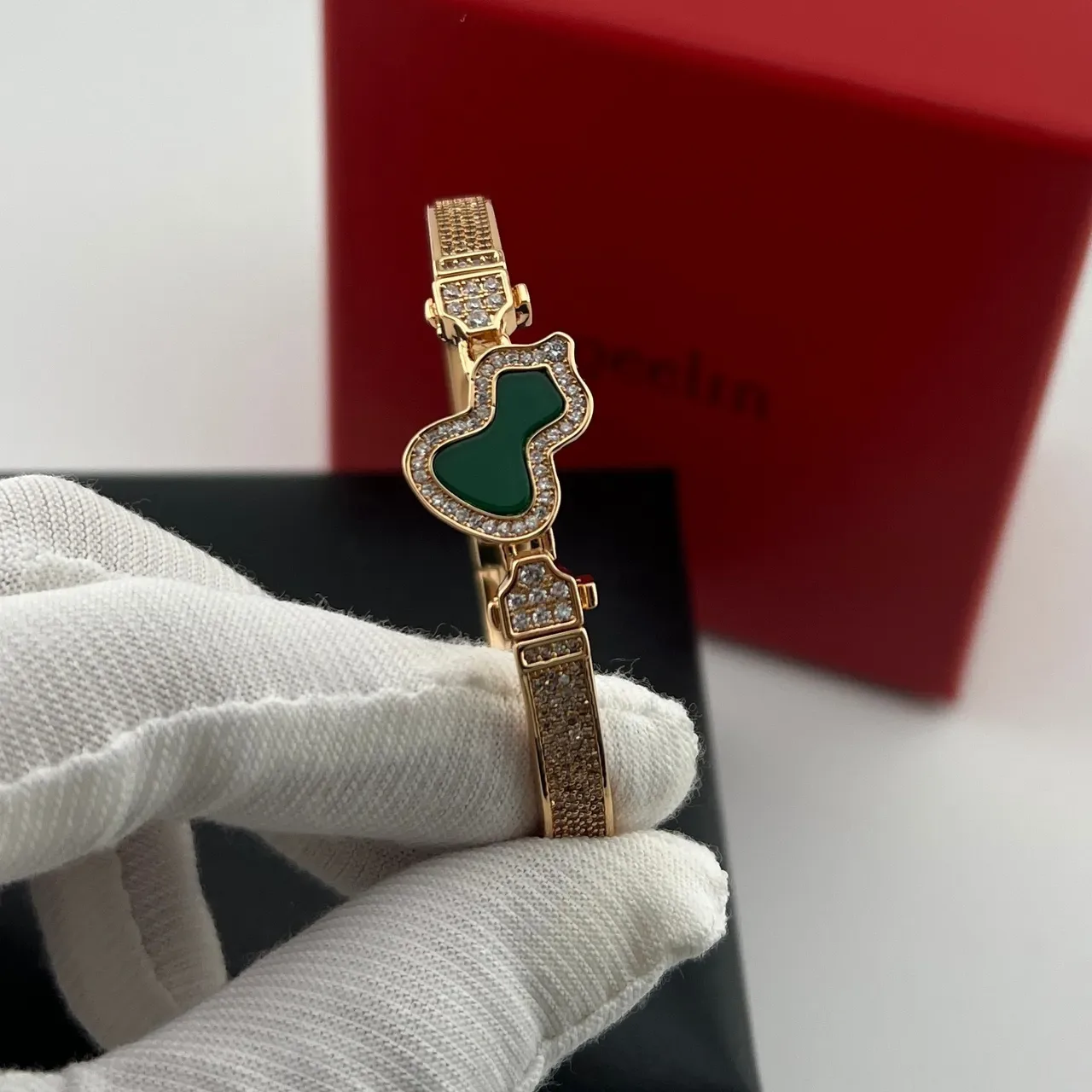 Gold-Tone Pavé Heart Inlay Bangle Bracelets 2