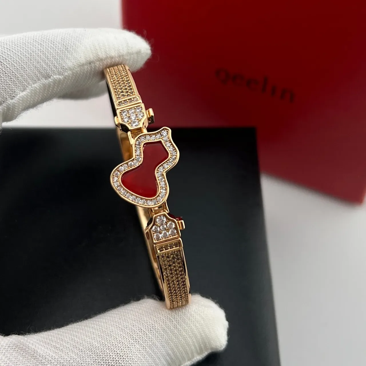 Gold-Tone Pavé Heart Inlay Bangle Bracelets 6