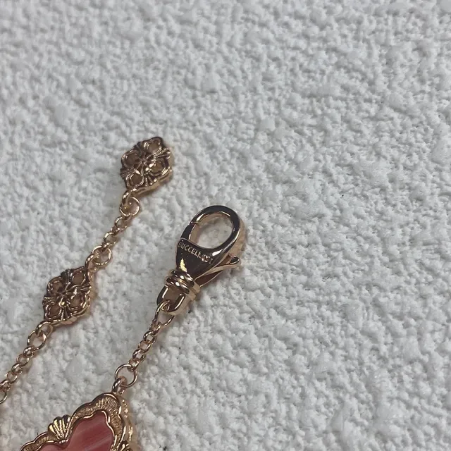 Gold-Tone Pink Floral Enamel and Stone Charm Bracelet 3