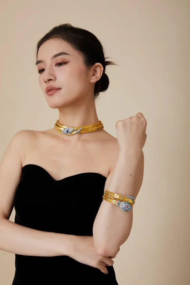 Gold-Tone Serpent Coil Gem-Encrusted Bracelet 4