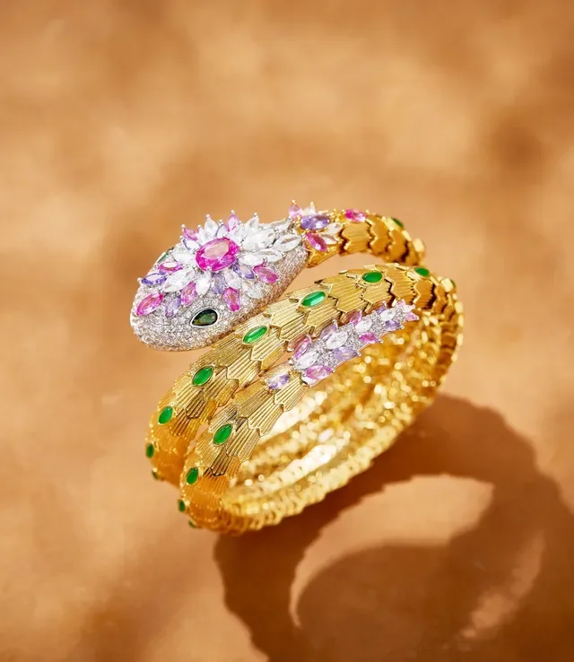 Gold-Tone Serpent Coil Gem-Encrusted Bracelet 7