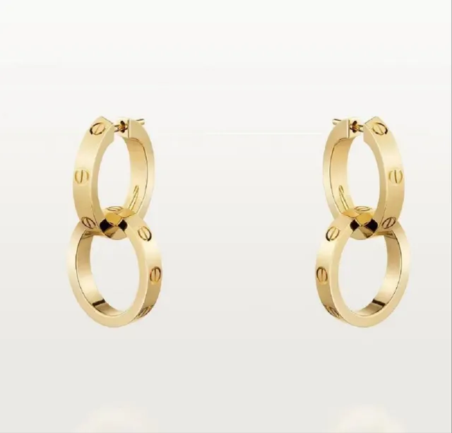 Gold Tone Silver Tone Rose Gold Tone Double-Ring Screw-Back Hoop Earrings 2