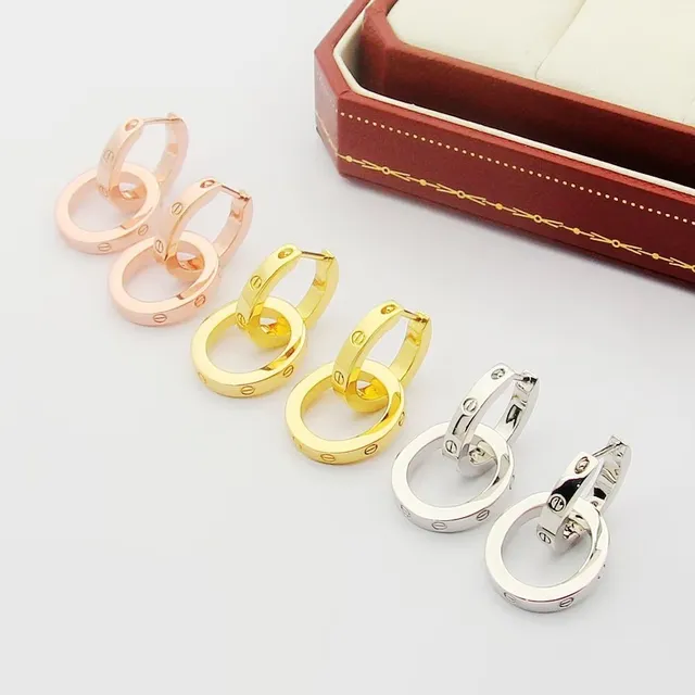 Gold Tone Silver Tone Rose Gold Tone Double-Ring Screw-Back Hoop Earrings 4
