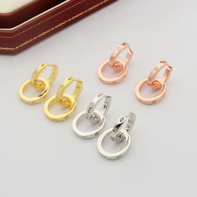 Gold Tone Silver Tone Rose Gold Tone Double-Ring Screw-Back Hoop Earrings 5