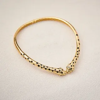 Gold-Tone Spotted Animal-Head Hinged Bangle Bracelet